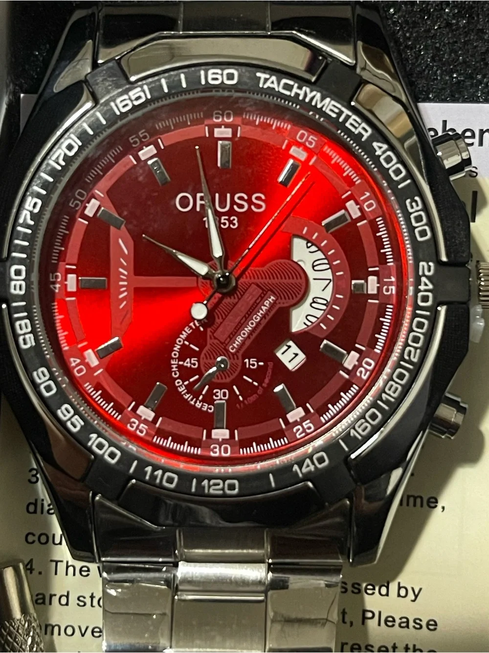 ORUSS Men's watch, authentic new model, large dial, calendar function, Red dial